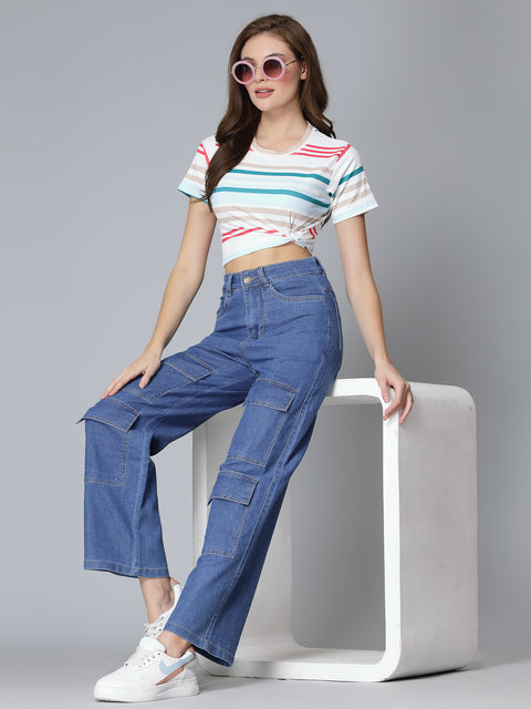 Jane Cargo Front Styled Blue Jeans