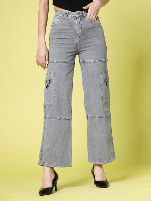 Jane Cargo Front Styled Grey Jeans