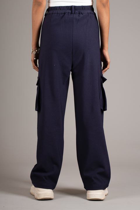 Navy Blue High Rise Pleated Cargo Trouser