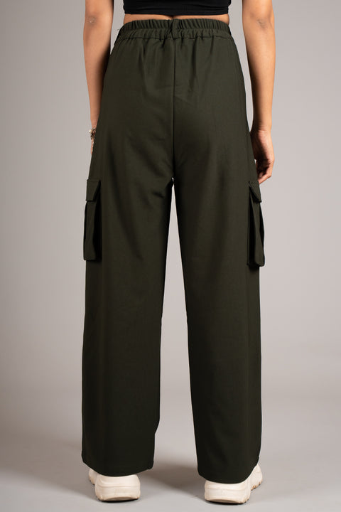 Olive Green High Rise Pleated Cargo Trouser
